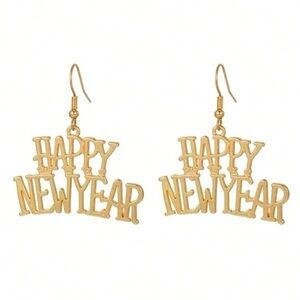 Happy New Year Gold-Tone Earrings BRAND NEW Minimalist Lightweight